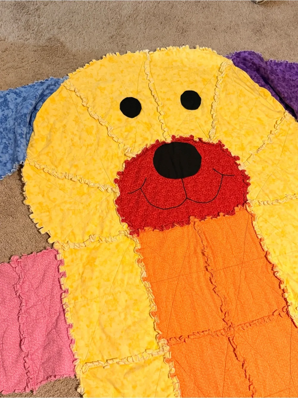 Patchwork Dog Shaped Vintage Quilt - Multi Rainbow Color Baby Blanket - So Cute!